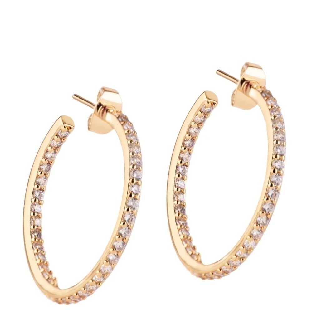 🖤GREAT GIFT! 18k-gold covered & cubic zirconia✨sparkle✨hoop earrings-BRA…